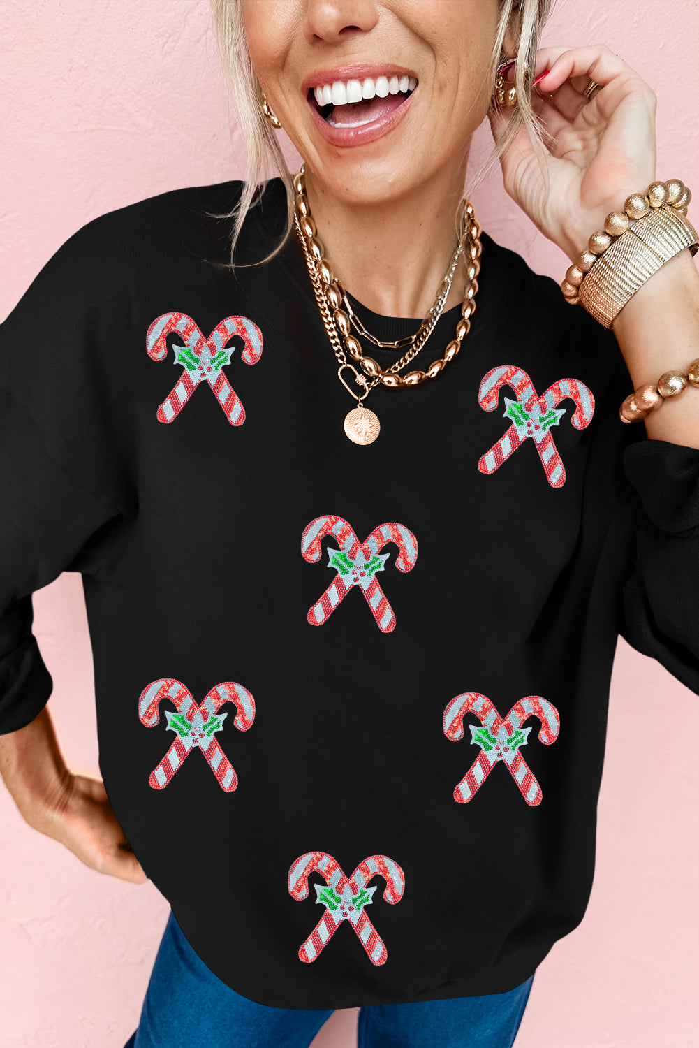 Black Candy Cane Christmas Holiday Sweatshirt