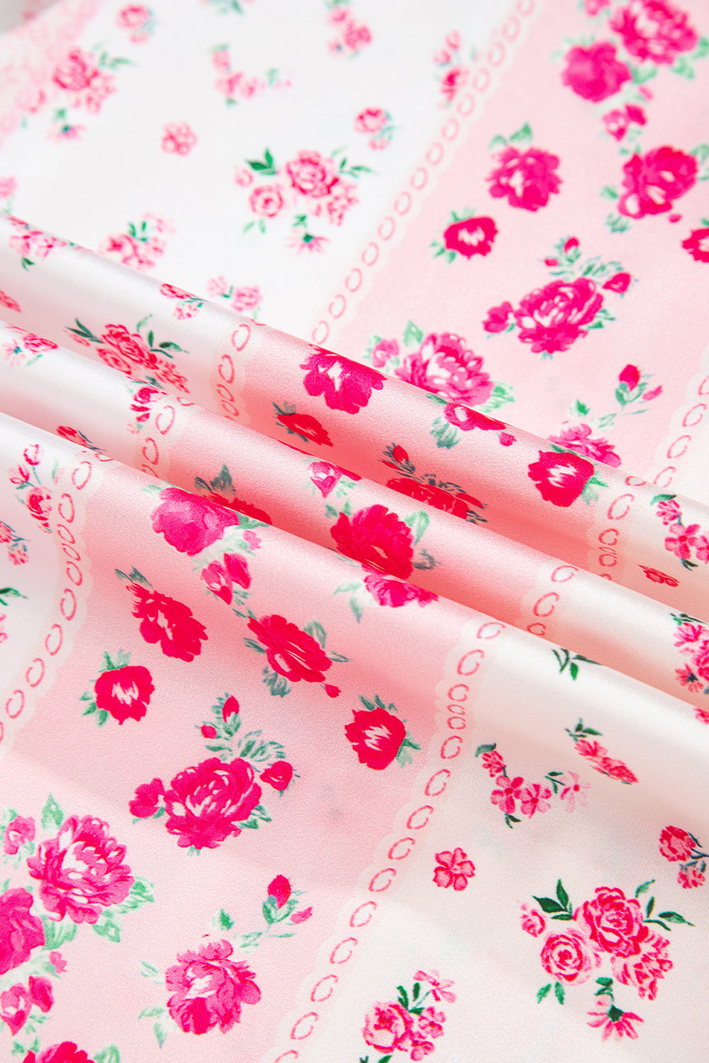 Pink Floral Print Satin Tie Pajama Set