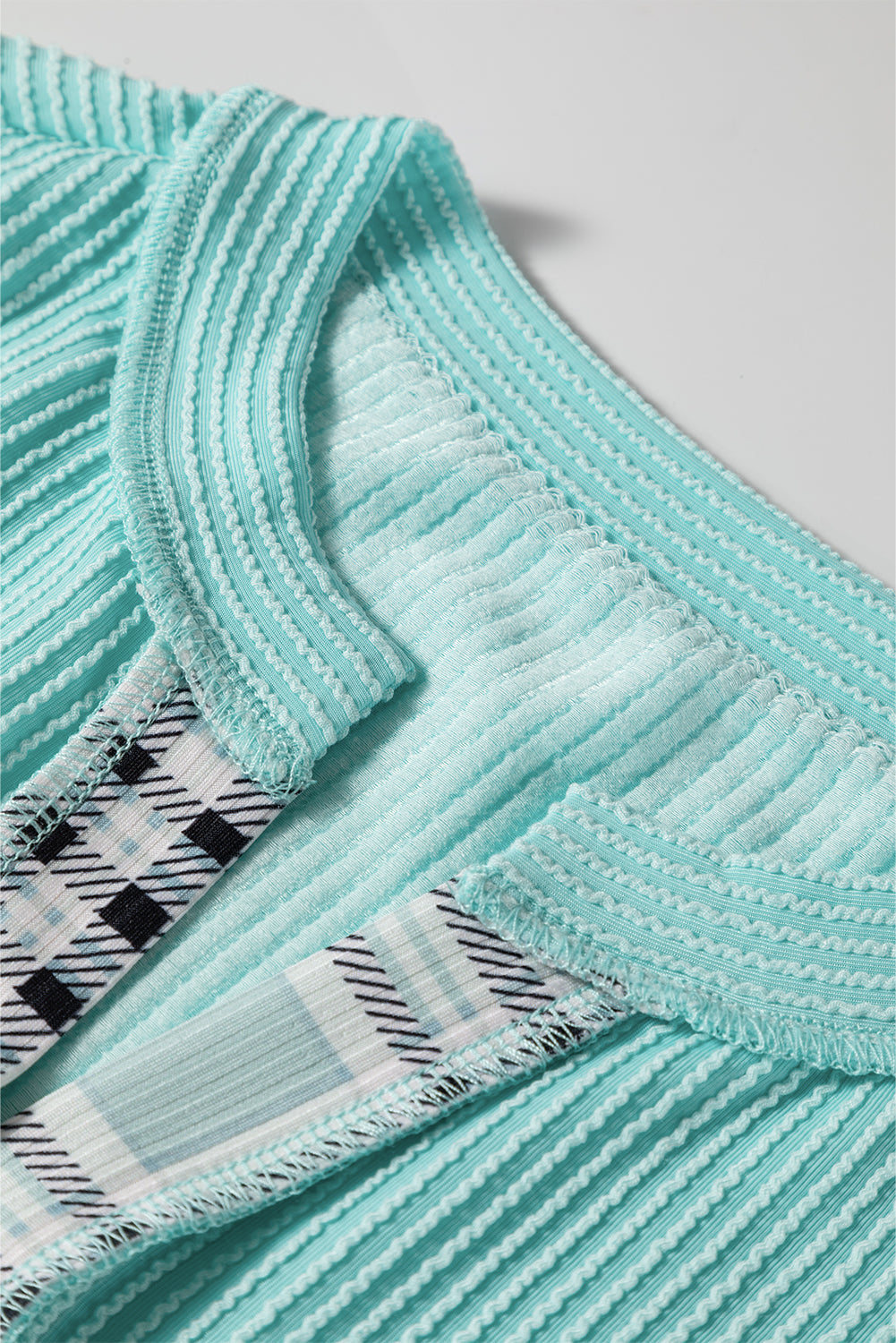 Blue Split Neck Long Sleeve Top