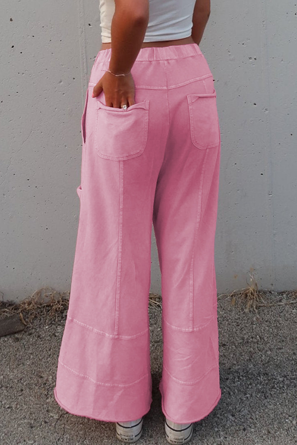 Black Exposed Seam Wide Leg Pants