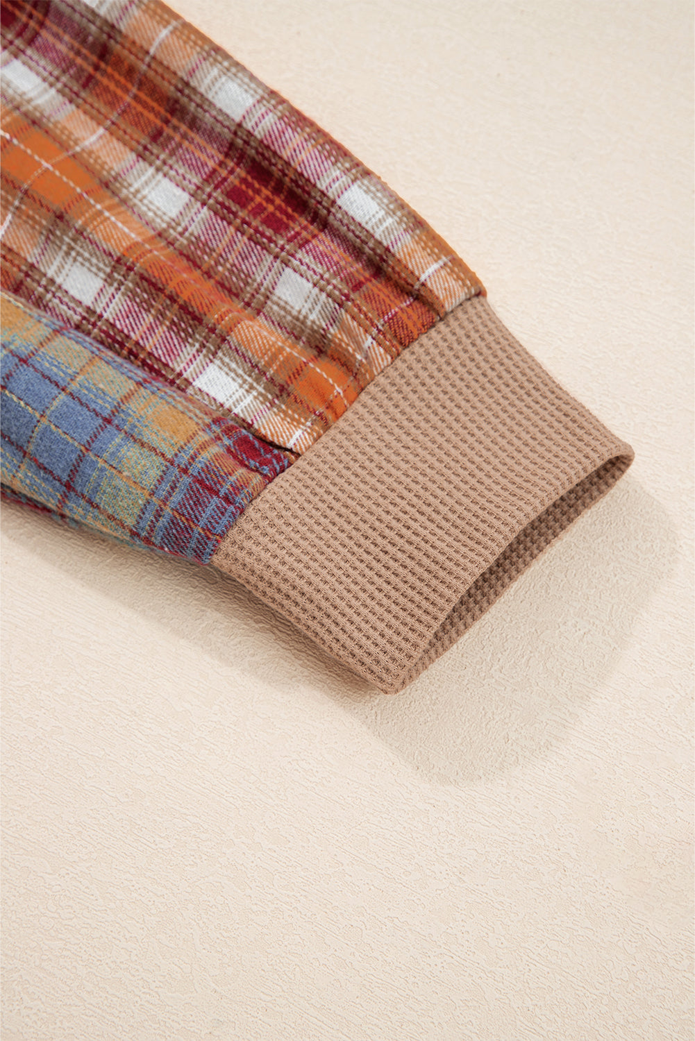 Beige Waffle Stripe Plaid Top