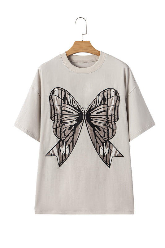 Laurel Green Big Bow Print Drop Shoulder Oversized Tee