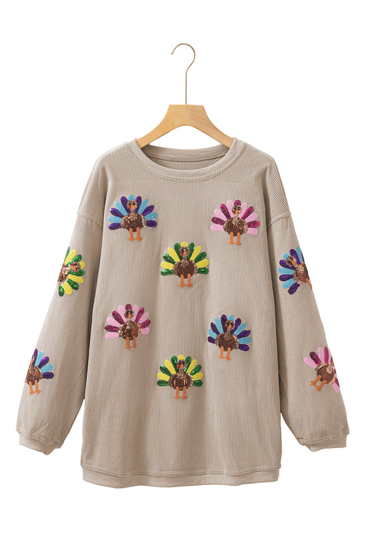 Turkey Graphic Corded Baggy Sweatshirt