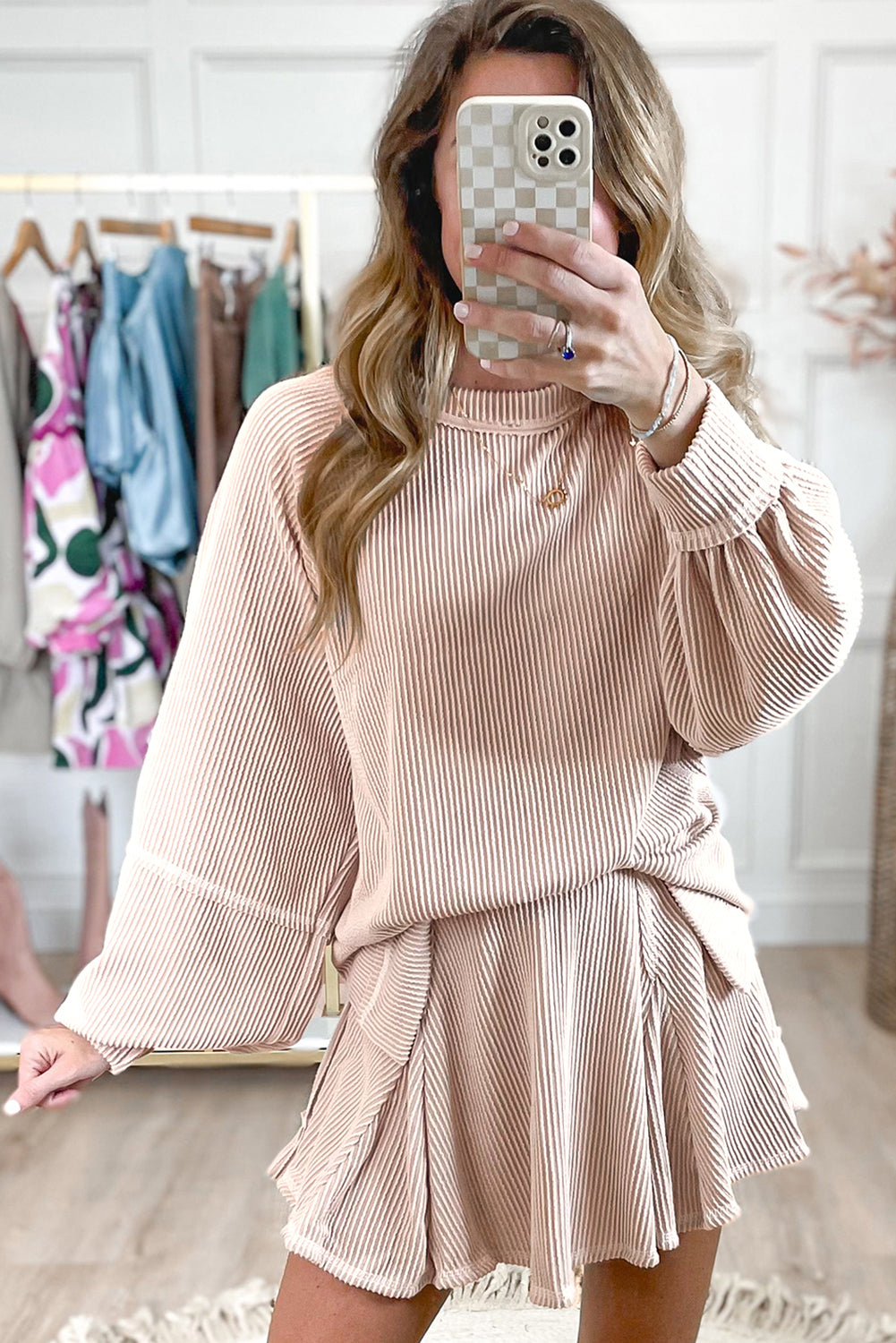 Sky Blue Sleeve Pullover Ruffle Mini Skirt Set