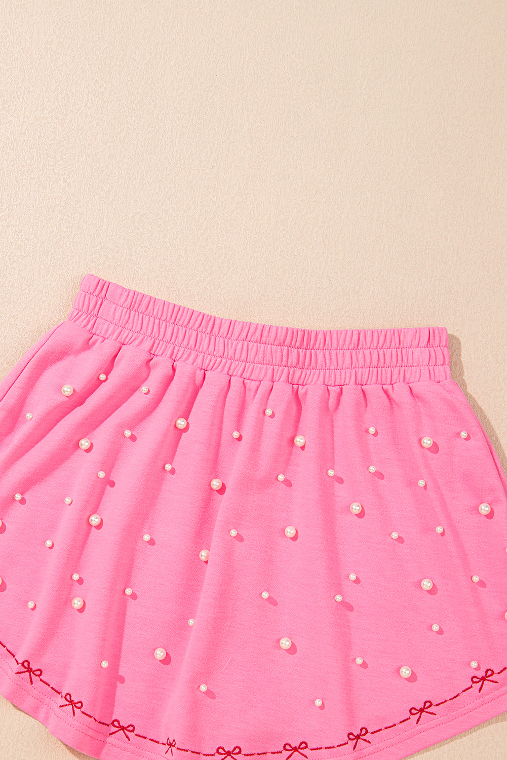 Pink Bow Trim Pearl Blouse and Skort Set