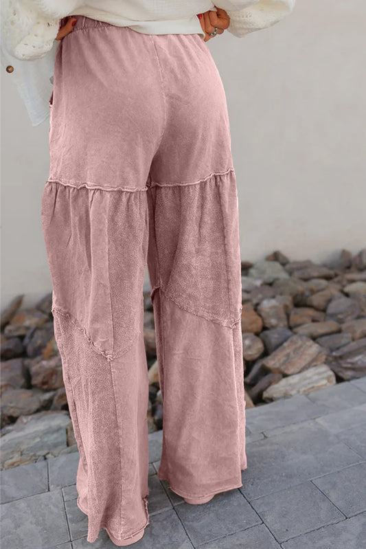 Wide Leg Patchwork Drawstring Pants