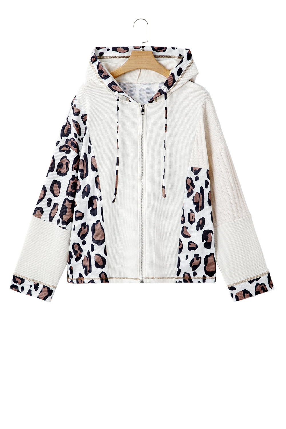 Apricot Leopard Zip Up Drop Shoulder Hoodie