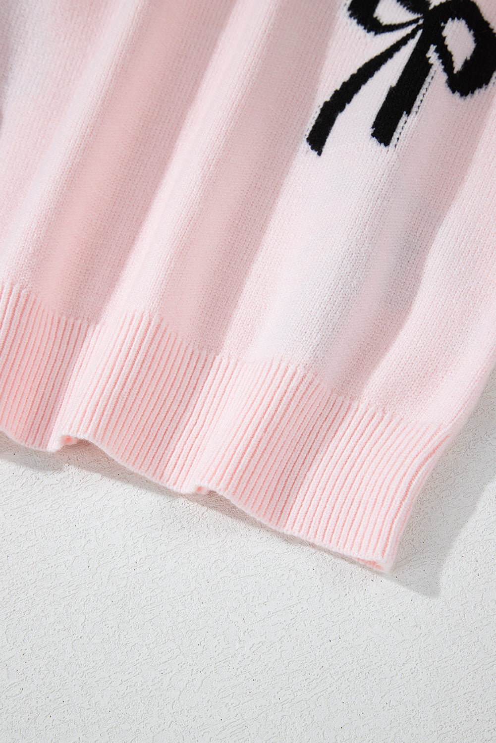 Light Pink Bow Print Long Sleeve Loose Fit Sweater