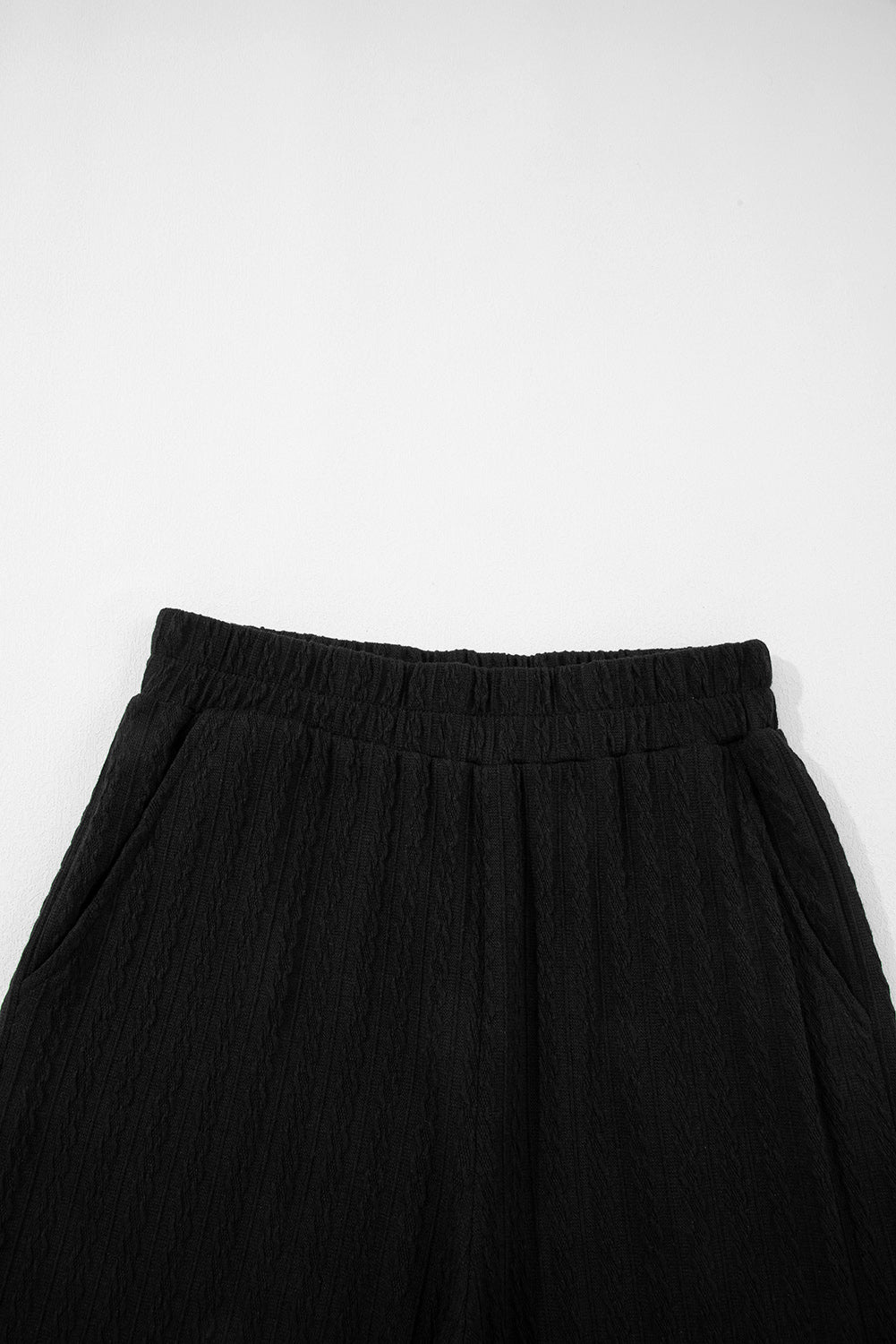 Black Textured Chest Pocket Drop Sleeve Top and Pants Set