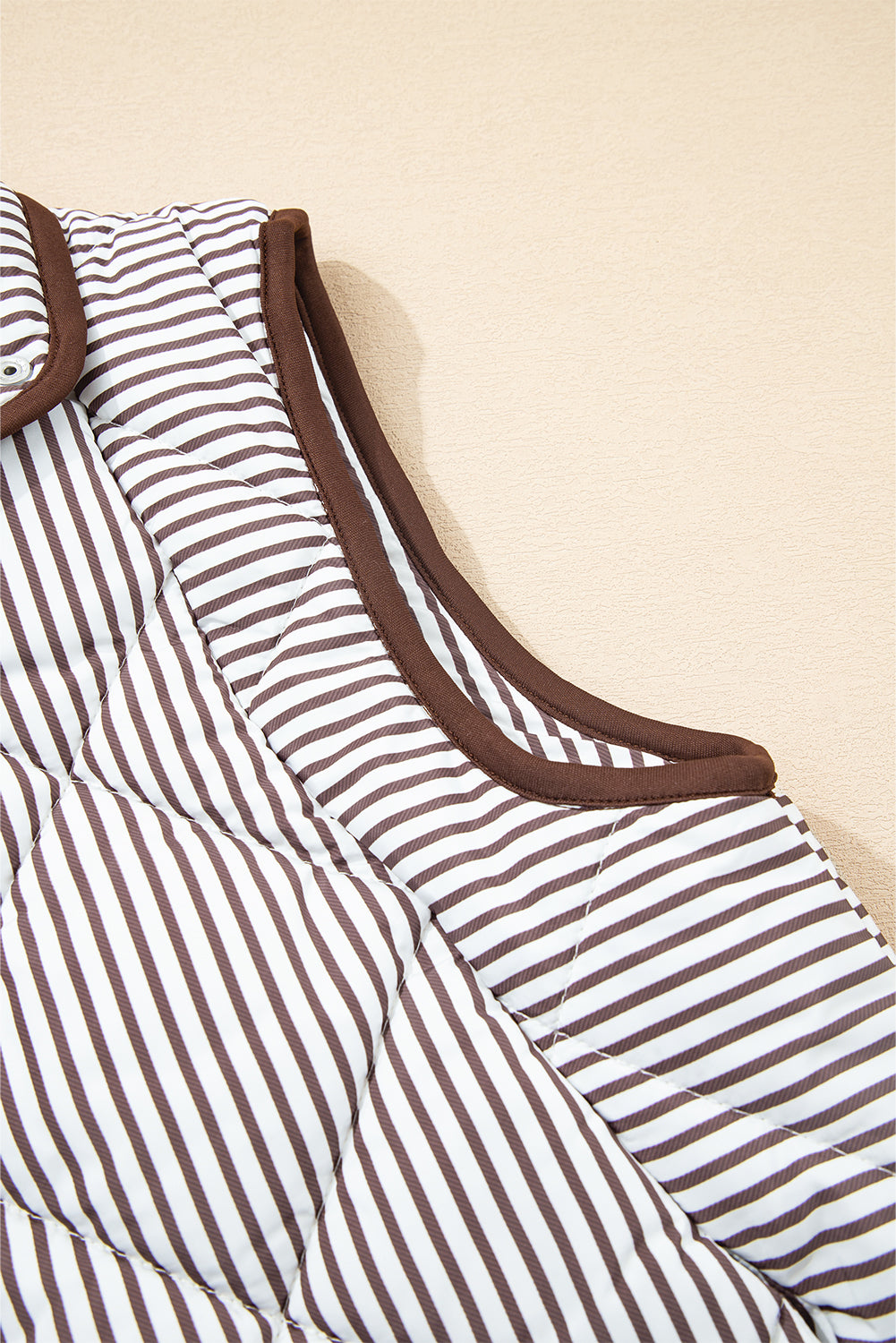 Brown Striped Snap Button Winter Vest