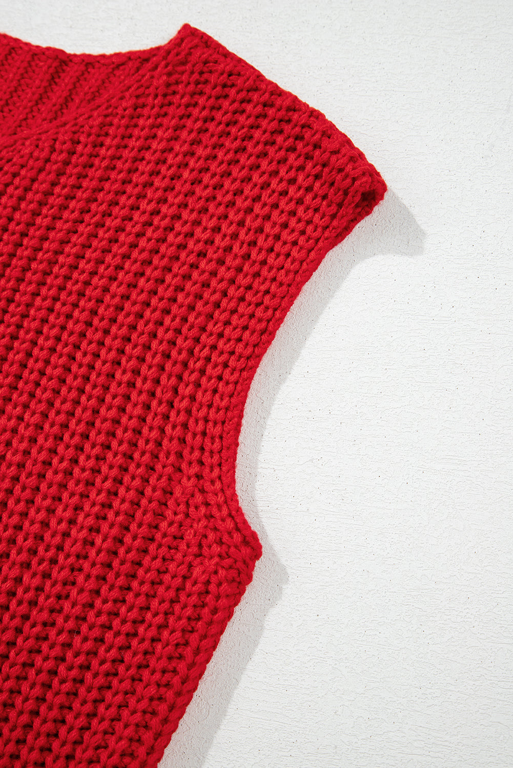 Red Solid Textured Knit Side Pockets Buttoned Sweater Vest