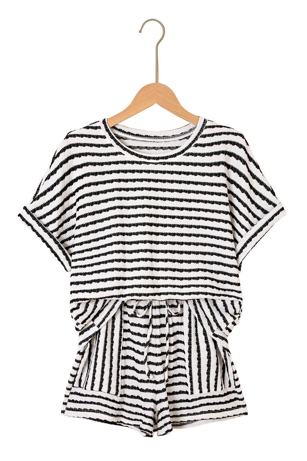 Pink Striped Short Sleeve Top and Pocket Shorts Set