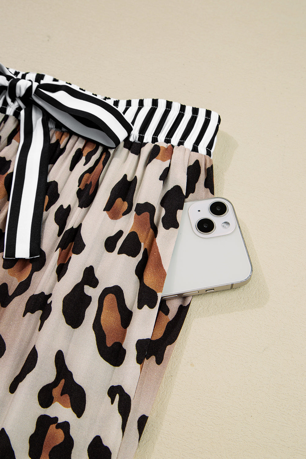 Leopard Print Striped Patchwork Shirt and Pants Pajama Set