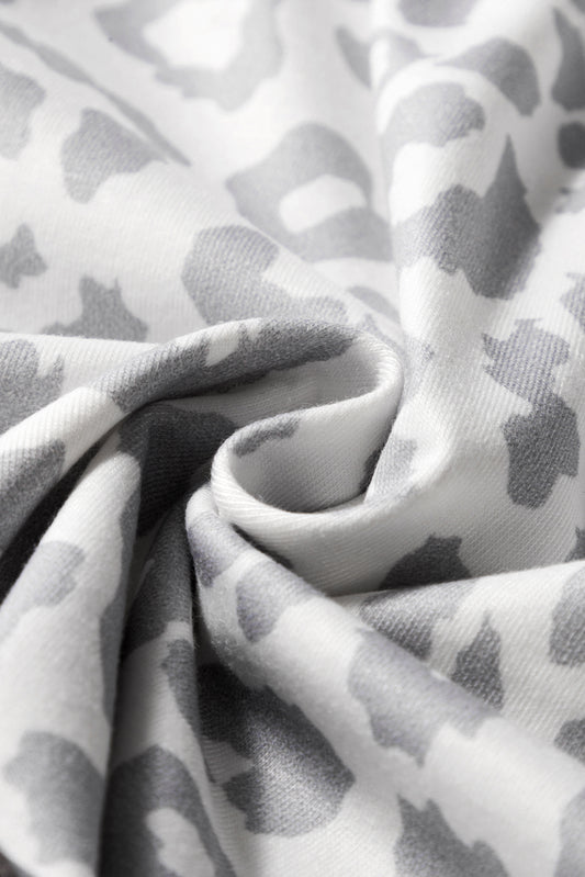 White Leopard Elastic Waist Lace up Casual Shorts