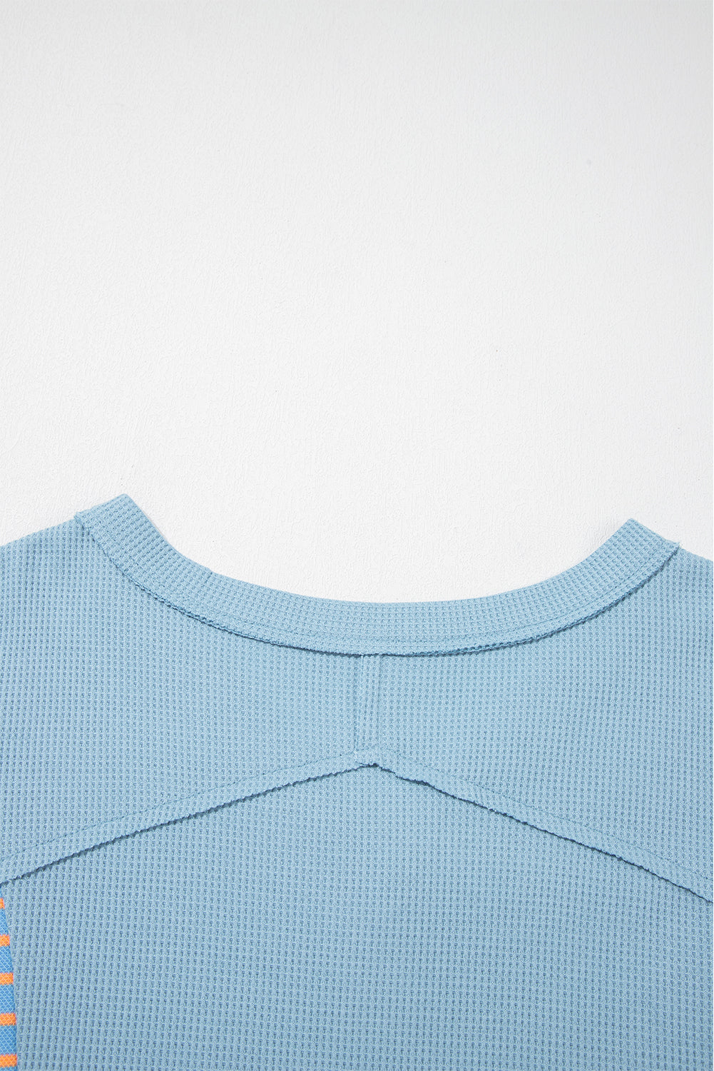 Blue Seam Waffle Striped Patchwork Baggy Pullover