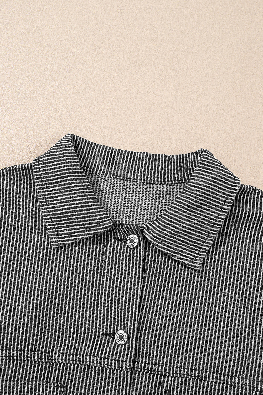 Sky Blue Stripe Washed Oversized Pocketed Denim Jacket