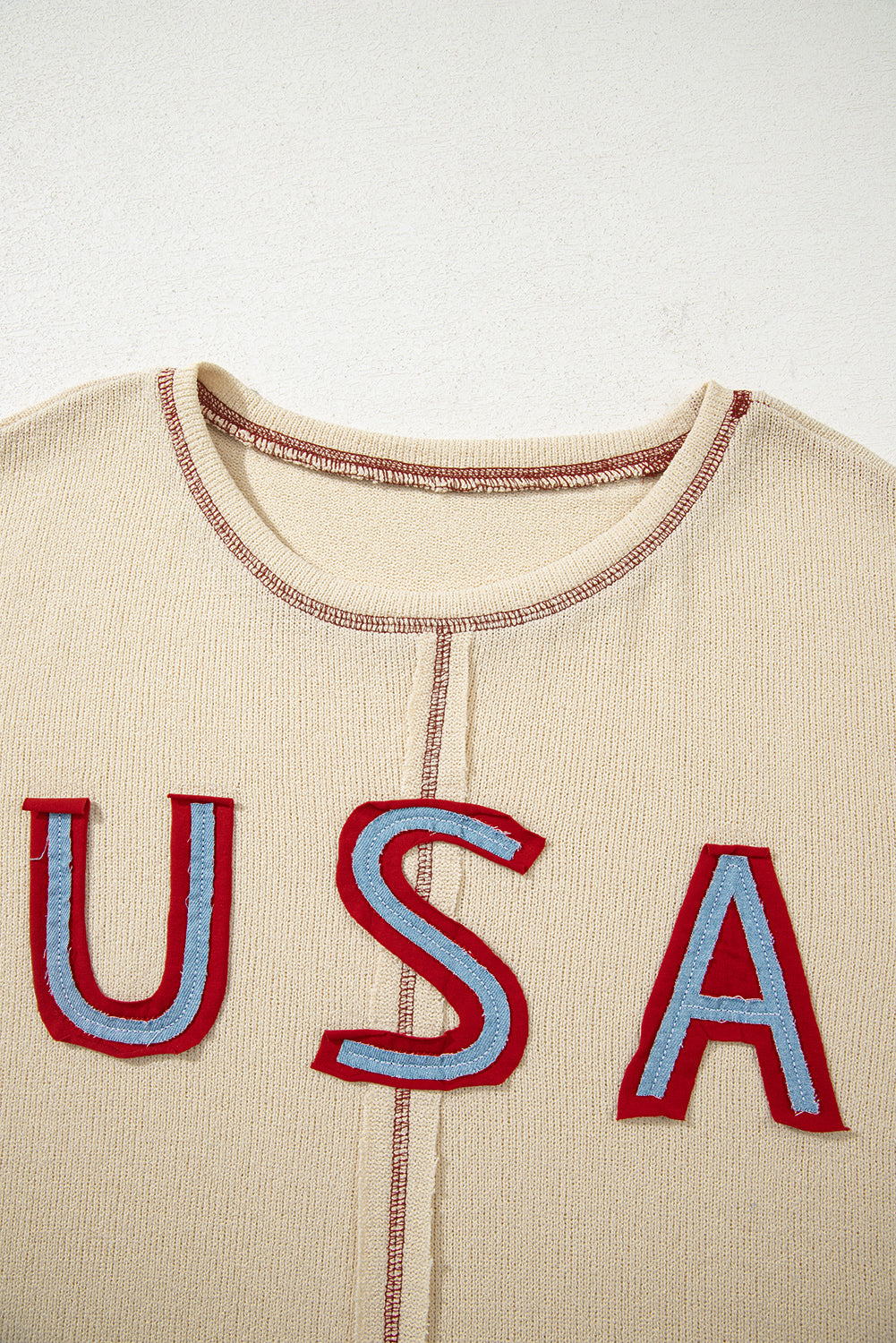 Beige USA Star Long Sleeve Top