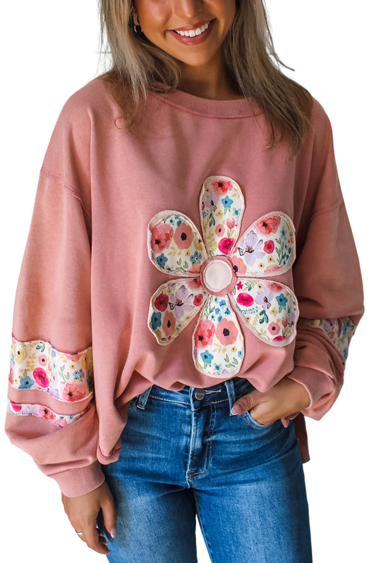 Peach Blossom Flower Drop Sleeve Pullover Sweatshirt