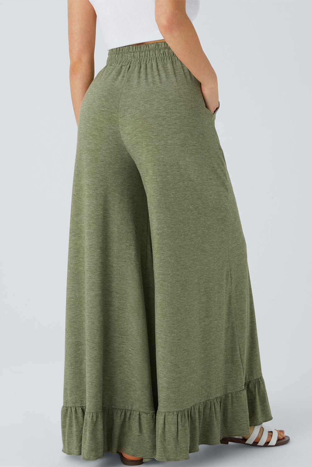 Dune Solid Color Ruffle Wide Leg Pants