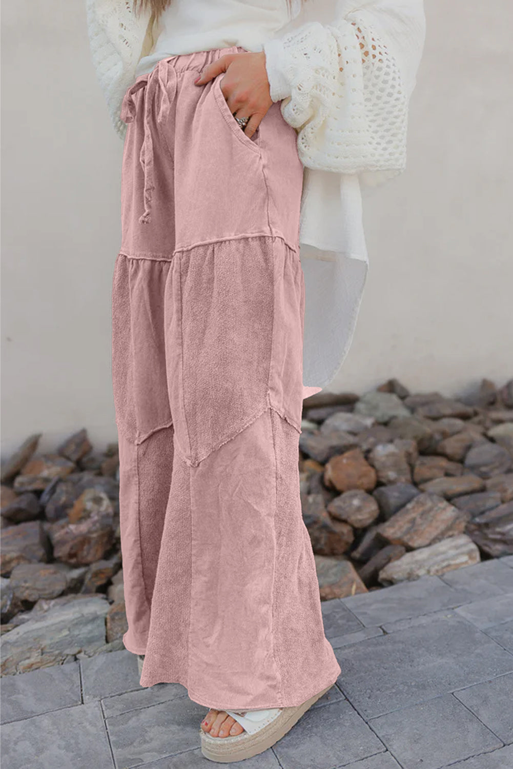 Wide Leg Patchwork Drawstring Pants