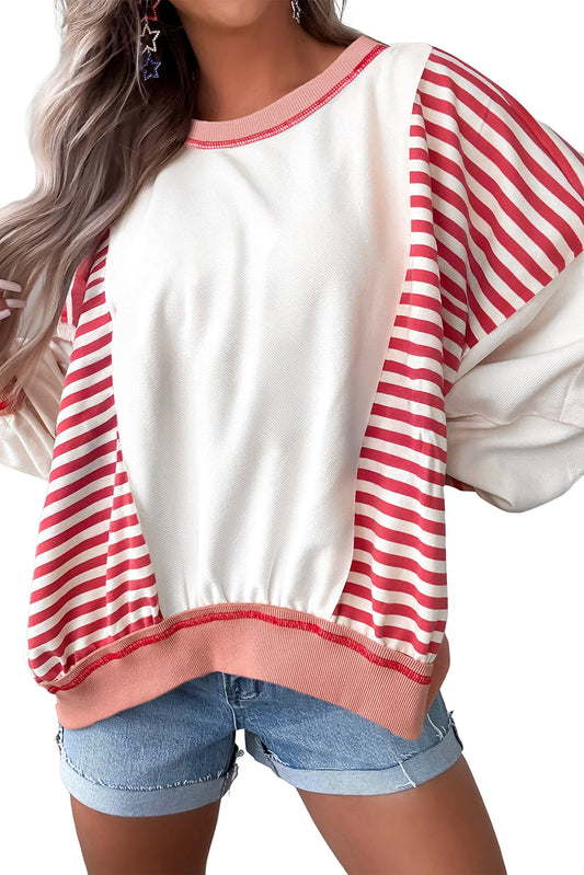Red Striped Colorblock Oversized Sweatshirt