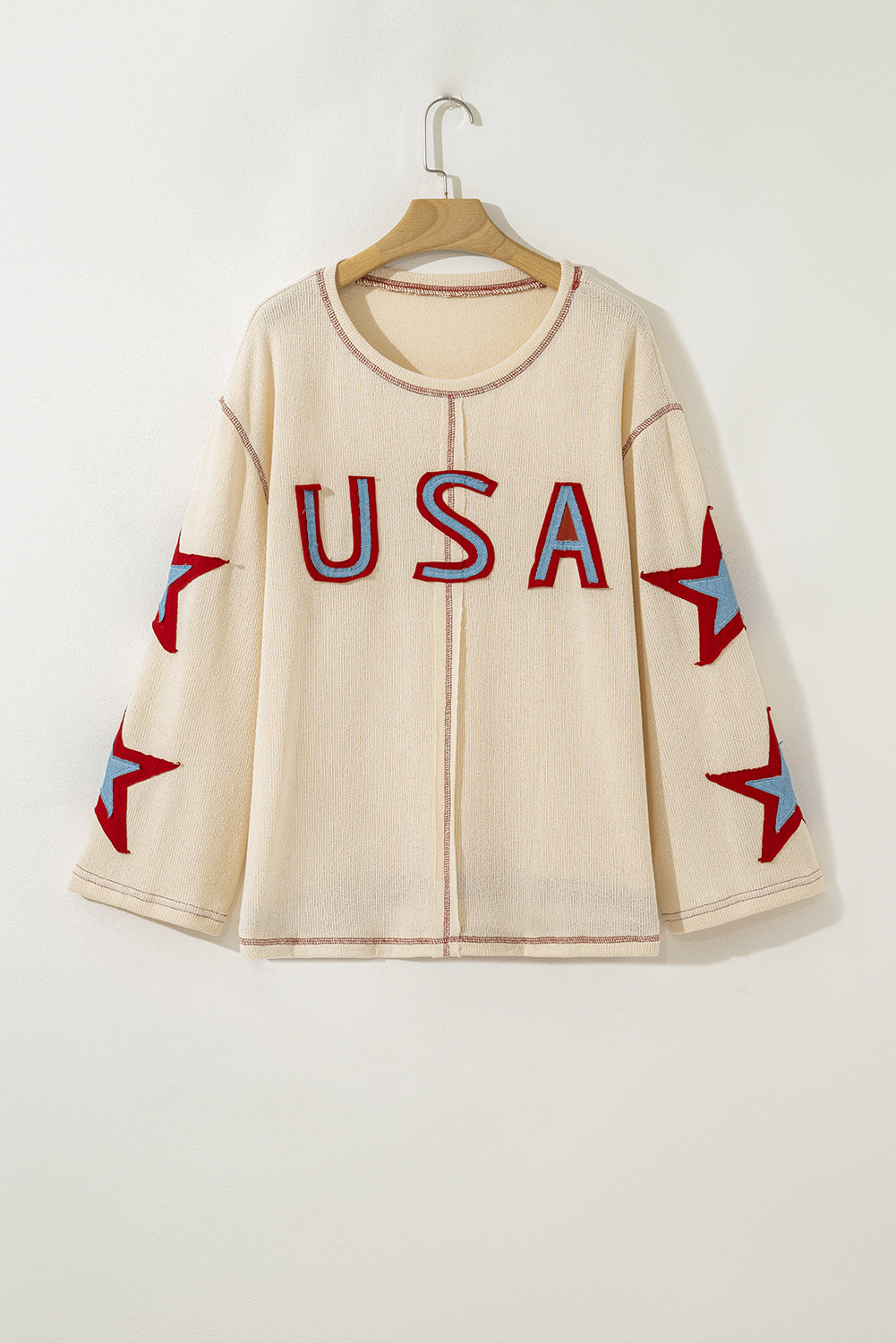 Beige USA Star Long Sleeve Top