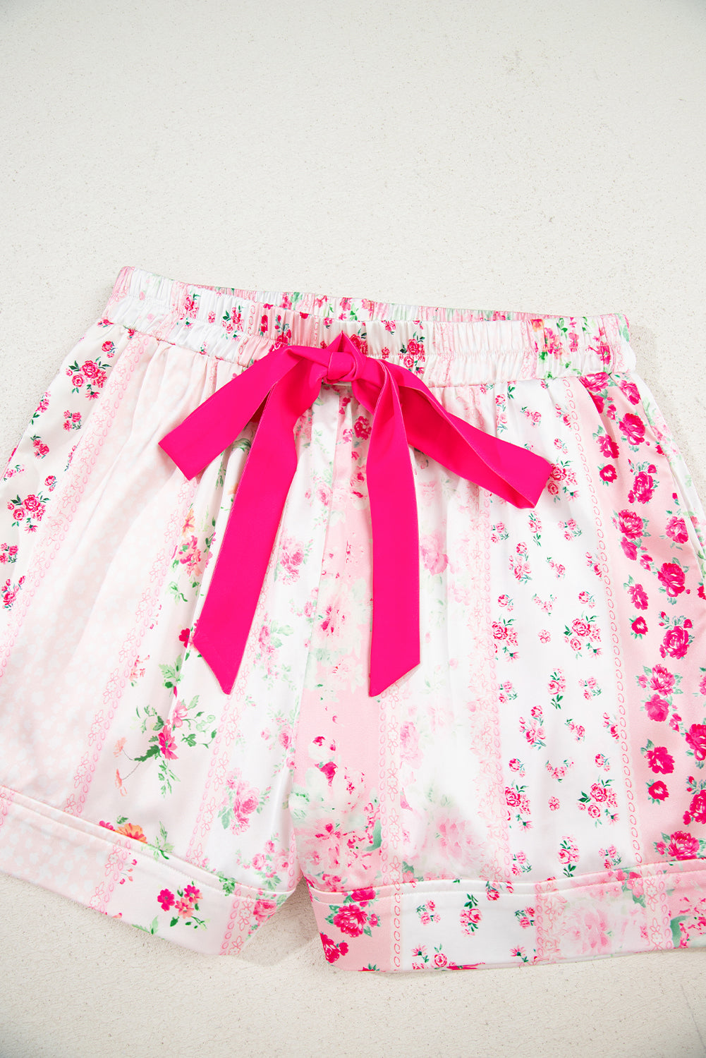 Pink Floral Print Satin Tie Pajama Set