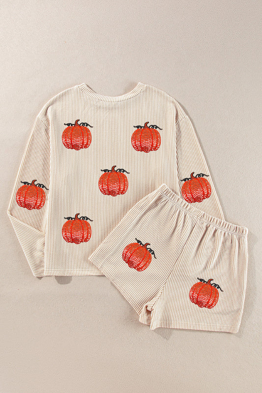 Pumpkin Patched Long Sleeve Pullover and Shorts Set