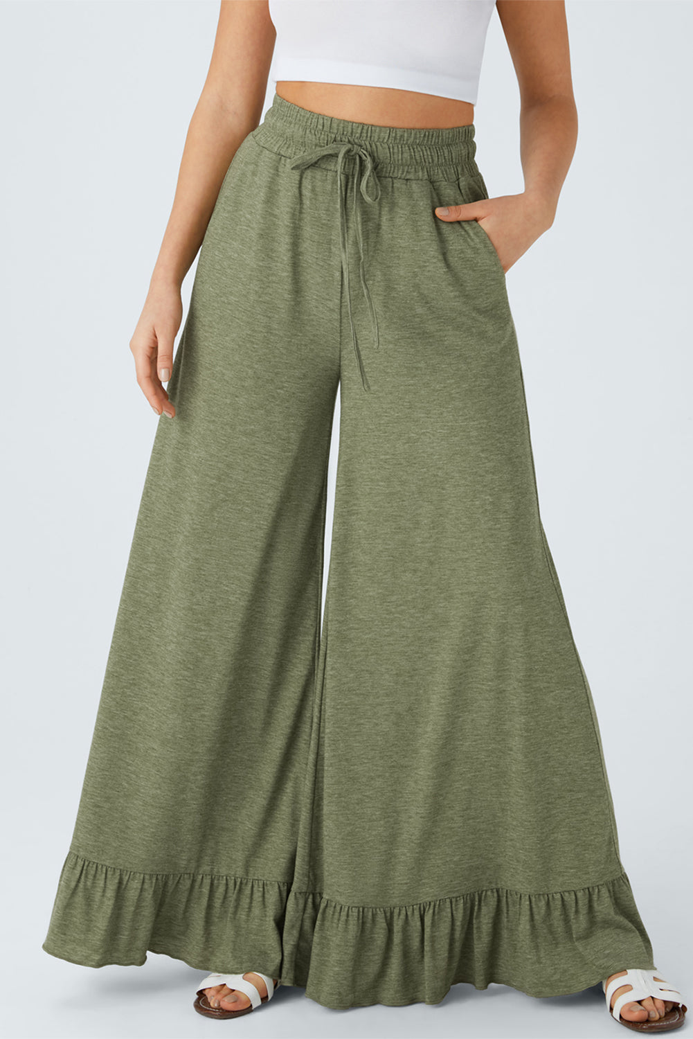 Dune Solid Color Ruffle Wide Leg Pants
