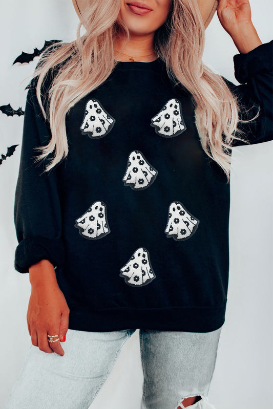 Black Halloween Ghost  Pullover Sweatshirt