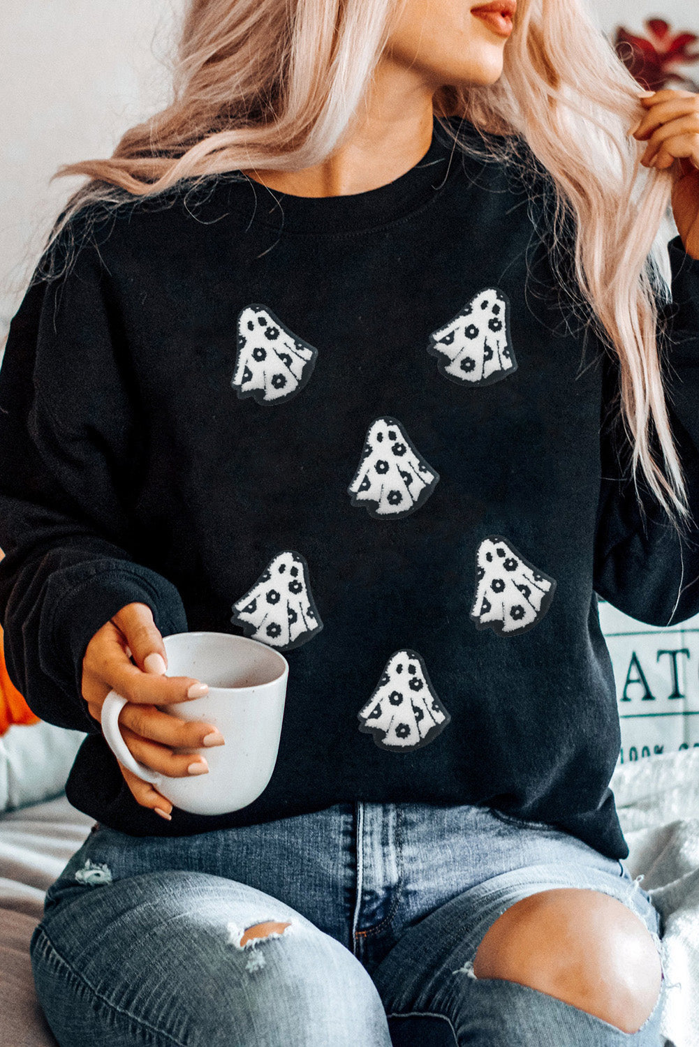 Black Halloween Ghost Pullover Sweatshirt