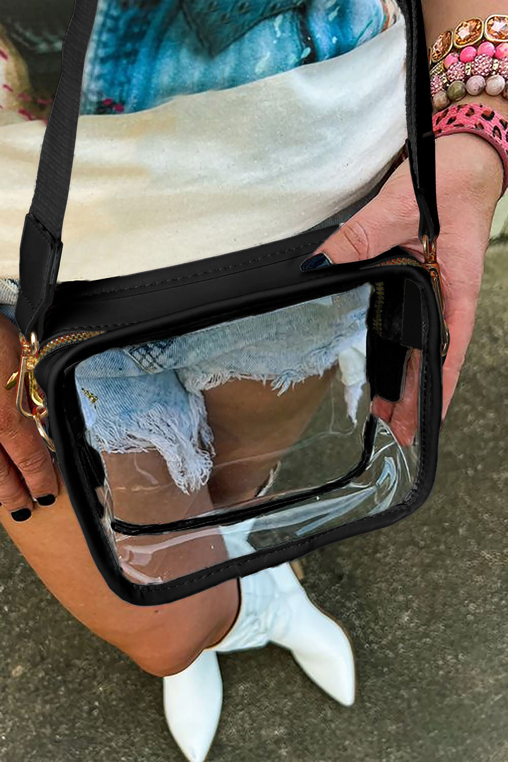 White PU Leather Strap Clear PVC Crossbody Bag