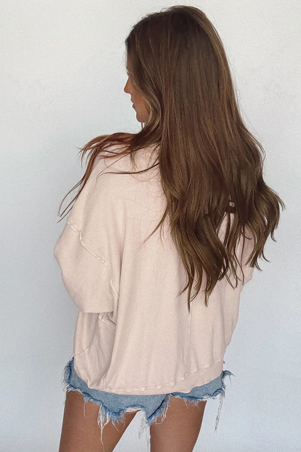 Beige Flower Patch Drop Shoulder Long Sleeve