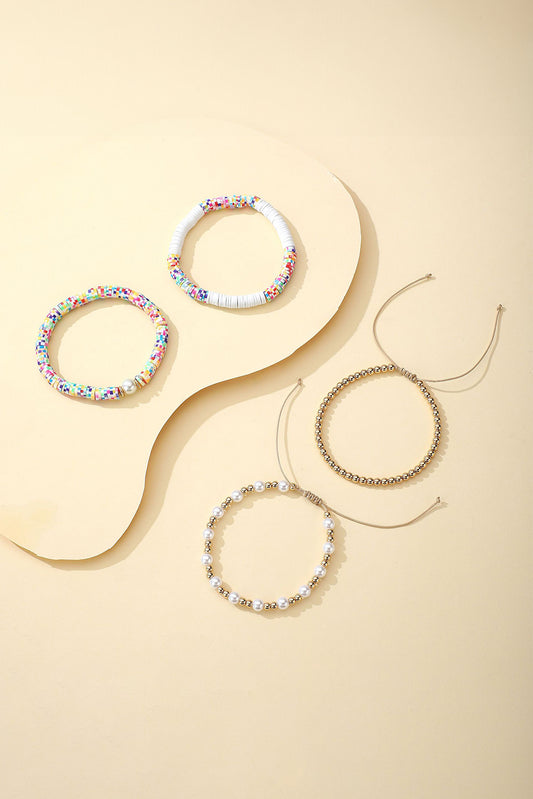Gold Pearl Colorful Stackable Bracelet Set