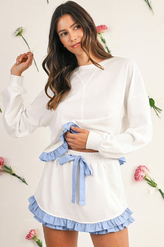 Striped Long Sleeve Pullover and Shorts Set