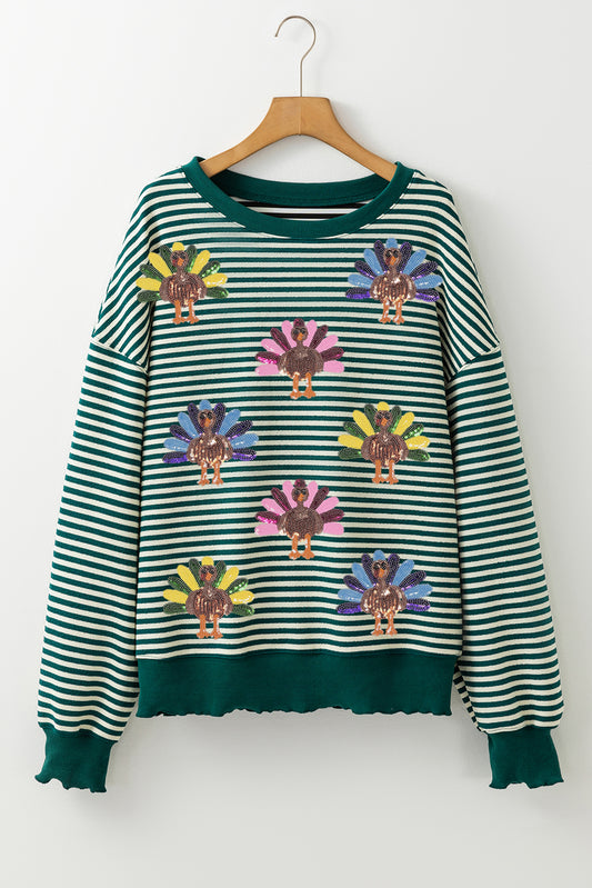 Green Stripe Pullover Sweatshirt