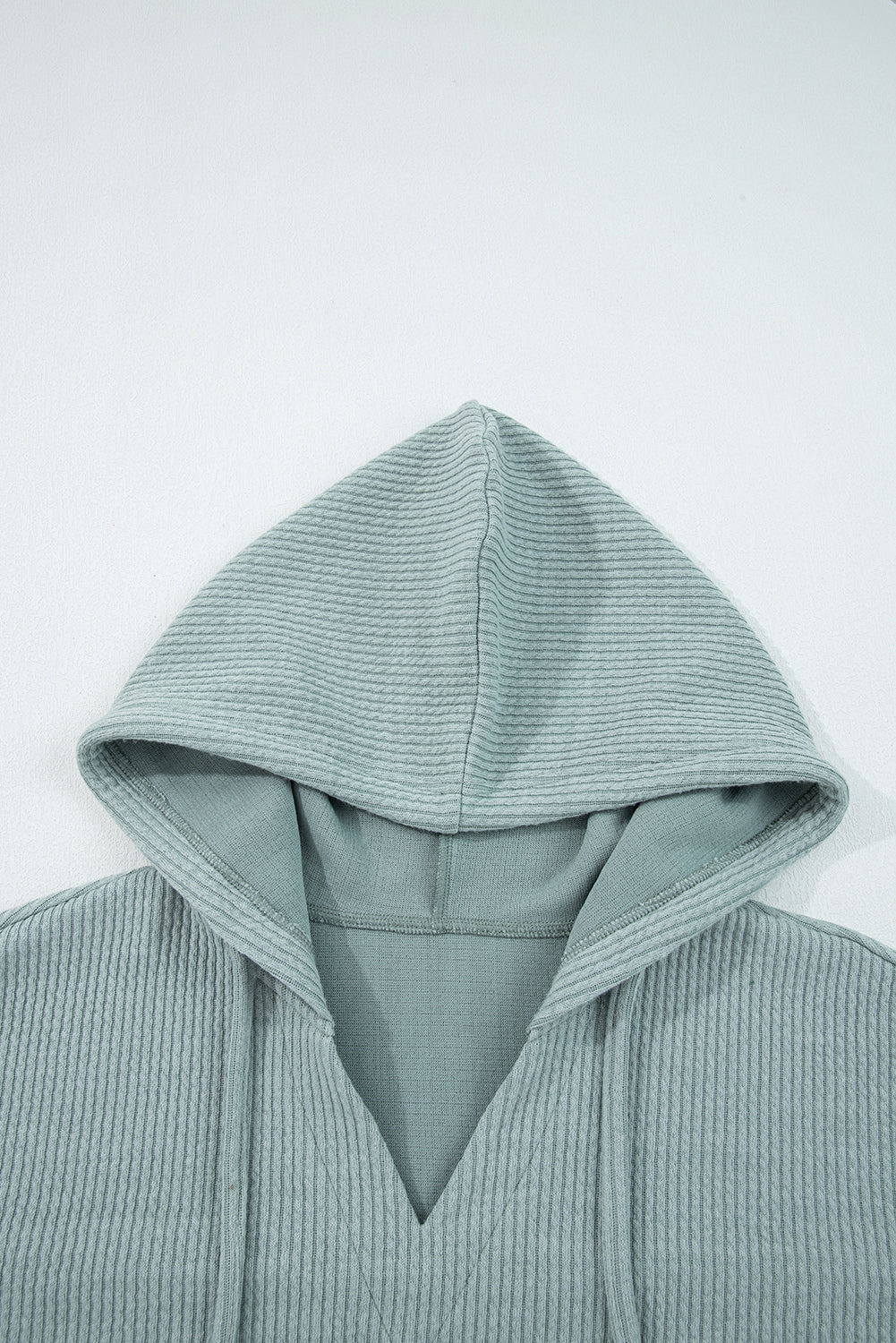 Aqua Ribbed Drop Shoulder Knit Hoodie