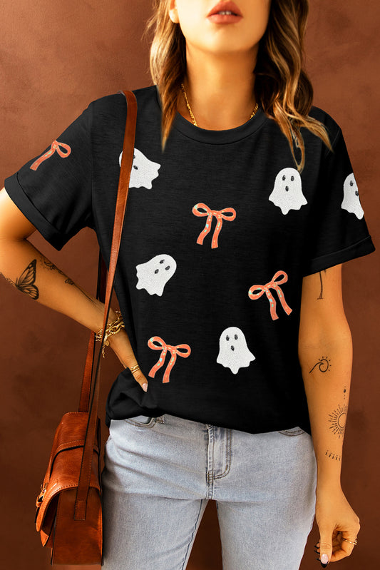Black Ghost Patched Halloween Tee