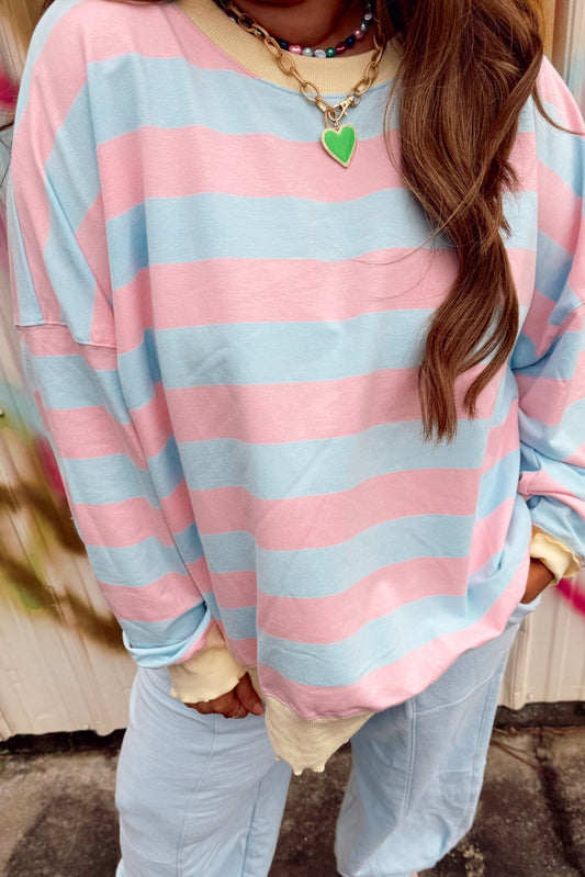 Sky Blue Stripe Plus Size Sweatshirt