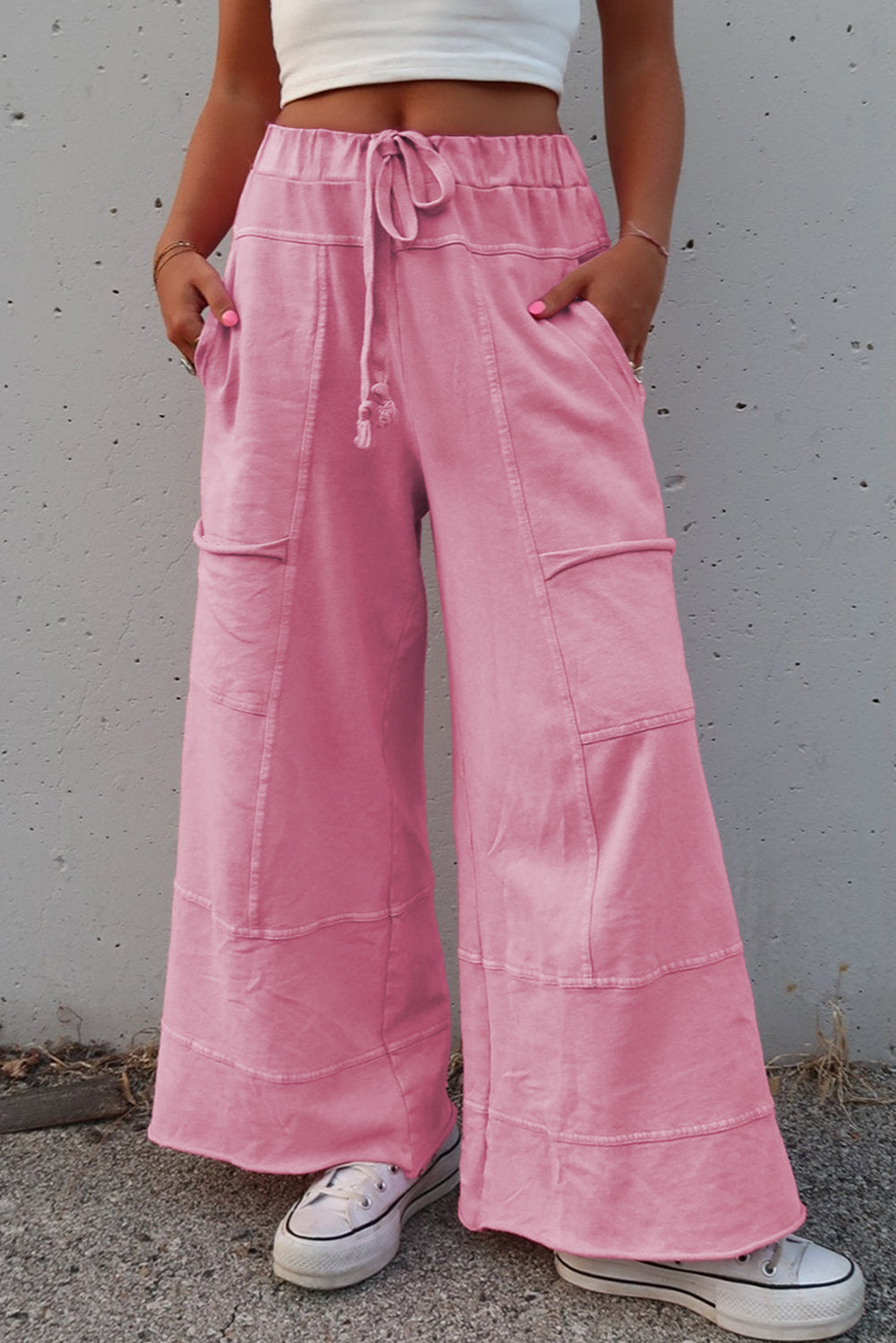 Black Exposed Seam Wide Leg Pants