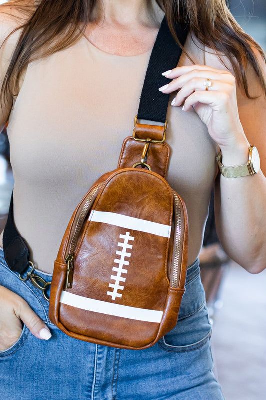 Brown Leather Football Mini Crossbody Bag