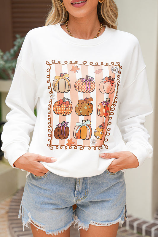 White Fall Bow Pumpkin Graphic Sweatshirt