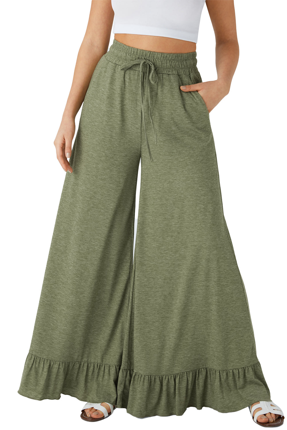 Dune Solid Color Ruffle Wide Leg Pants