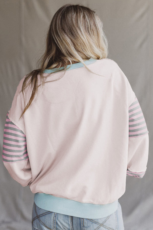 Delicacy Colorblock Patchwork Striped Sleeve Sweatshirt