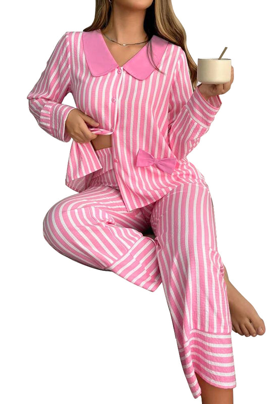 Pink Striped Pullover Pants Pajama Set
