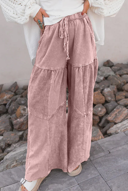 Wide Leg Patchwork Drawstring Pants