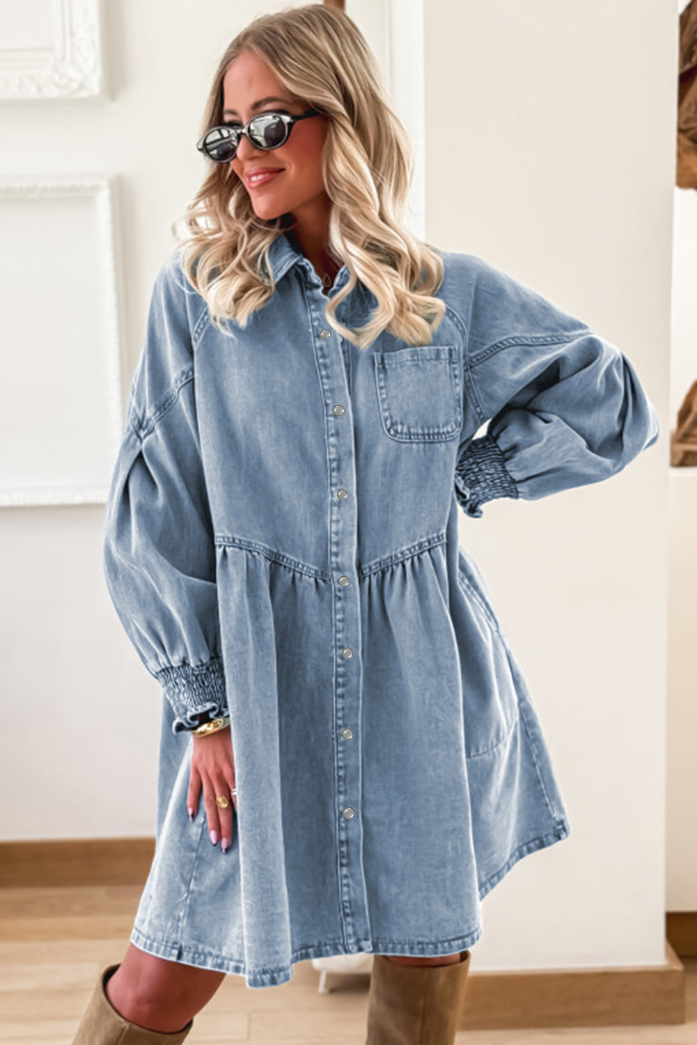 Blue Shirt Mini Dress