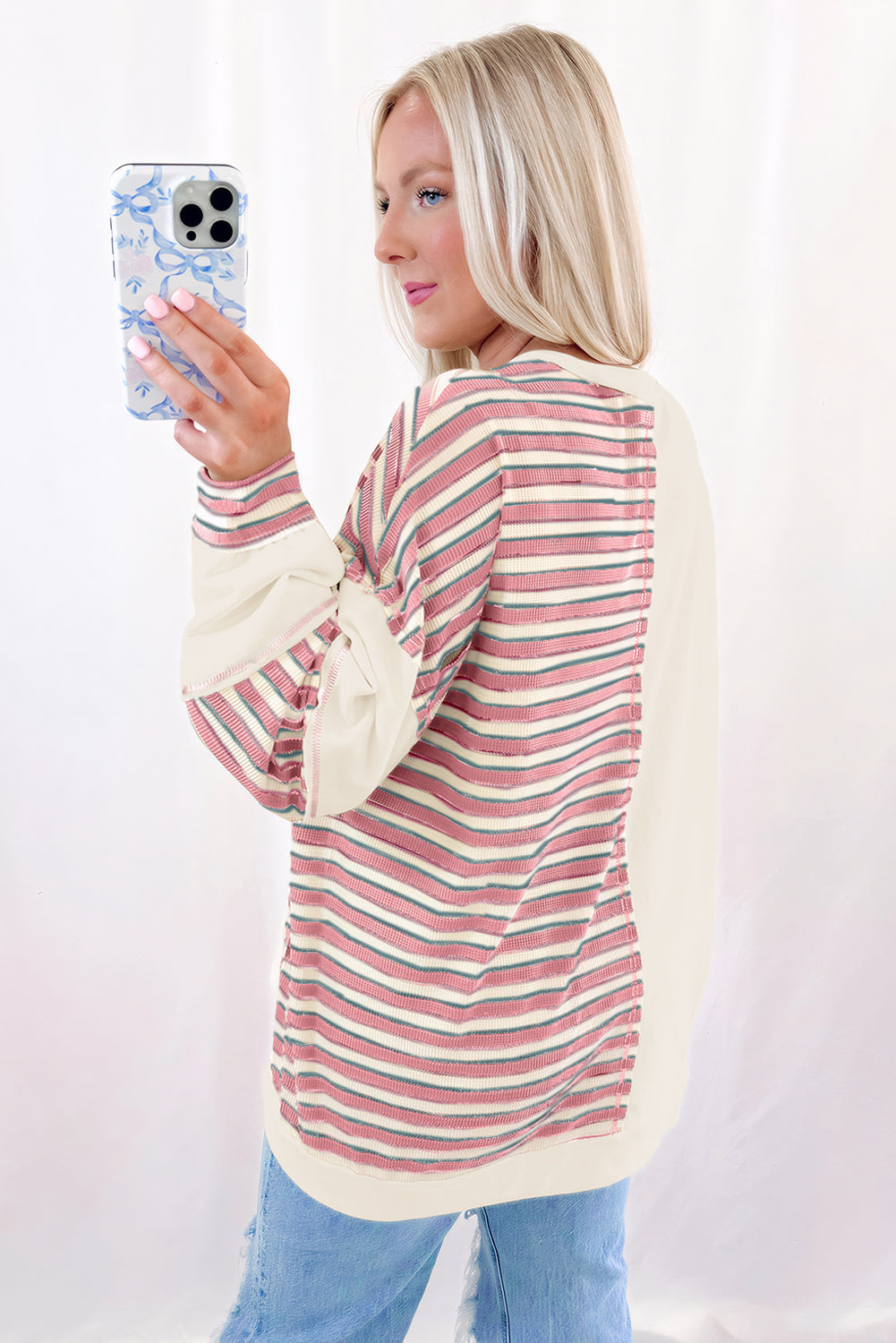 Pink Striped Oversized Pullover Top