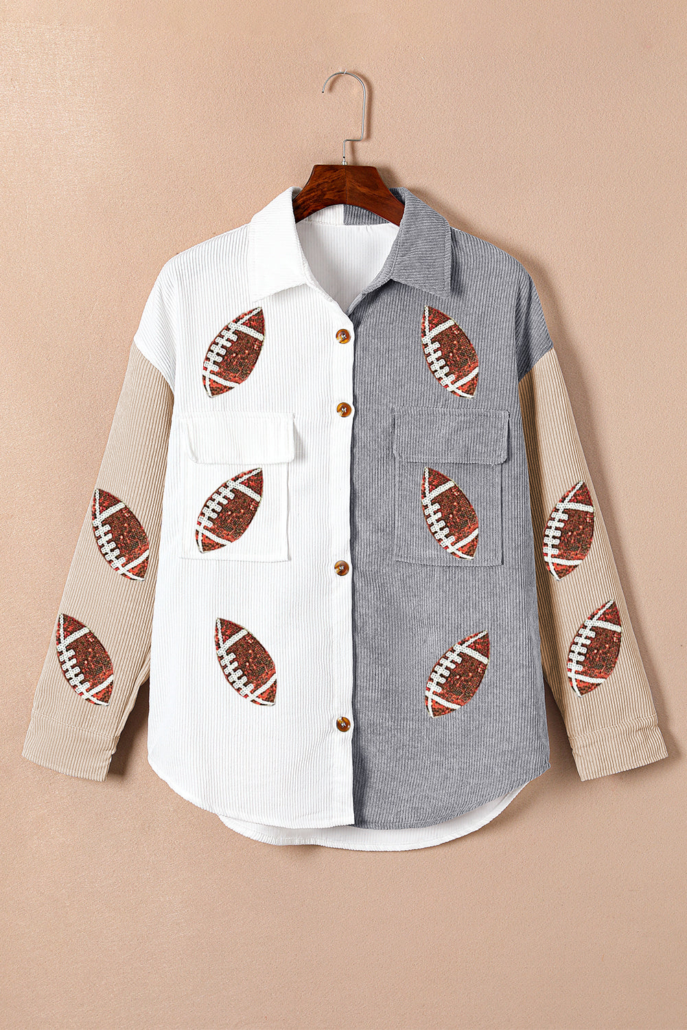 White Sequin Corduroy Shacket