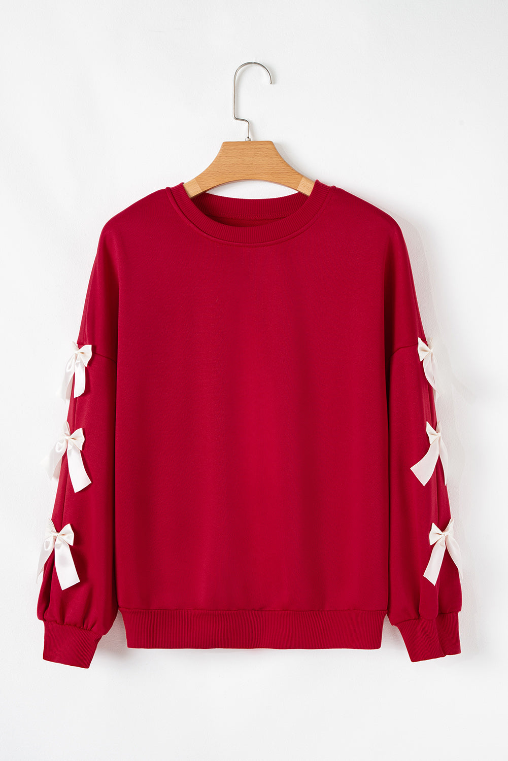 Red Sweet Bowknot Round Neck Sweatshirt